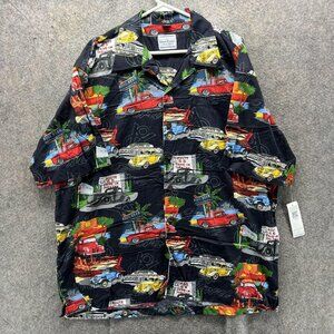 Ford Route 66 Shirt Mens XL Black David Carey Hawaiian Aloha Car Print Button